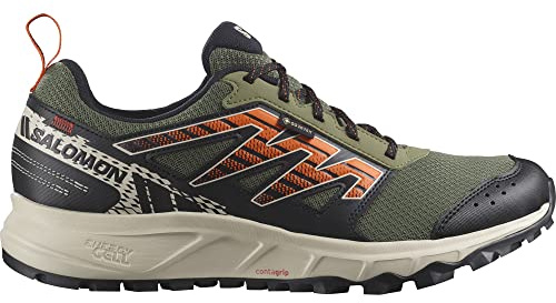 Salomon Wander Gore-Tex Scarpe Impermeabili Da Trail Running da Uomo, A prova di outdoor, Comfort e ammortizzazione, Tenuta del piede sicura, Deep Lichen Green, 42