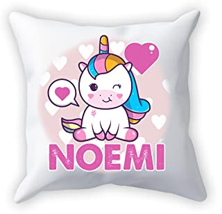 Overthetee, Cuscino Unicorno Personalizzato con Nome – Cuoricini e Unicorni per Bambina, Idea Regalo, 40x40 cm, Morbido e Lavabile, Made in Italy