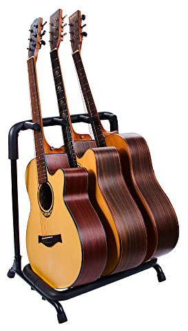 RAM ONLINE Gitarrenständer für 3 Gitarren, mehrere Gitarren-Display-Rack, zusammenklappbarer Metall-Akustikgitarrenständer
