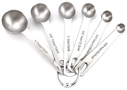 GAILY YOUTH Juego de cucharas medidoras de acero inoxidable, 7 piezas, cucharadas medidoras con marcas métricas y estándar de Estados Unidos para medir condimentos líquidos y secos (plata)