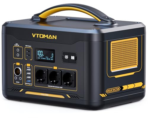 VTOMAN Jump 1500X Powerstation 1500W, 828Wh Solargenerator mit erweiterbarer Kapazität, LiFePO4 Akku konstanter Leistung und Starthilfe, Dual 100W PD, 3×Geregelter 12V/10A DC Ausgang, Schwarz