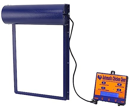 Fdit Puerta automática de gallinero solar con sensor de luz, temporizador, mando a distancia, abridor, puertas automáticas de aluminio para gallinero, resistente a la intemperie, grande, color azul