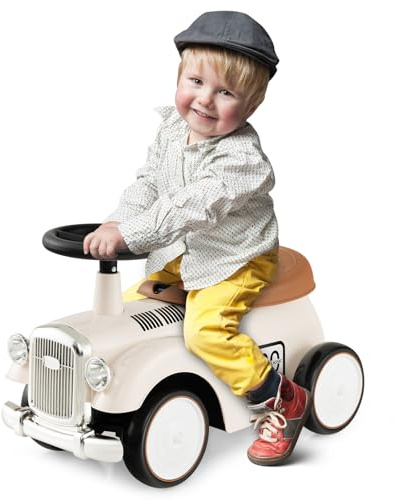 COSTWAY Porteur Enfants Rétro avec Volant Réaliste 40°et Son, Voiture à Pousser Intérieur Exterieur avec 4 Roues en EVA, Coffre à Jouets, Charge 25kg pour Enfants de 18-36 Mois (Blanc)