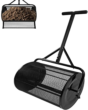 Froadp Kompostströare, 80 l, gräsmatta spridare med T-handtag och metallnätkorg, sprida maskiner, trädgårdssnäare, gräsmatta, gödselmedel, handströare, metallkomposter, gödselströare för gräsmatta och