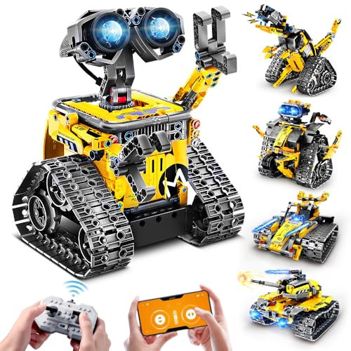 CUBIMANA Technik Roboter für Kinder Spielzeug - 5 in 1 Fernsteuerung Bauspielzeug mit App Programmierbar Wall Robot/Technik Roboter/Dinosaurier Geschenke für Jungs Mädchen 6-12+ Jahre (520 Stück)