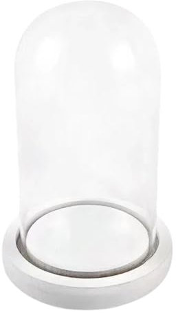Campana di Vetro con Base in Legno, Cupola vetro esposizione vetrina Centrotavolo Porta candela Decorazione (10*20cm)