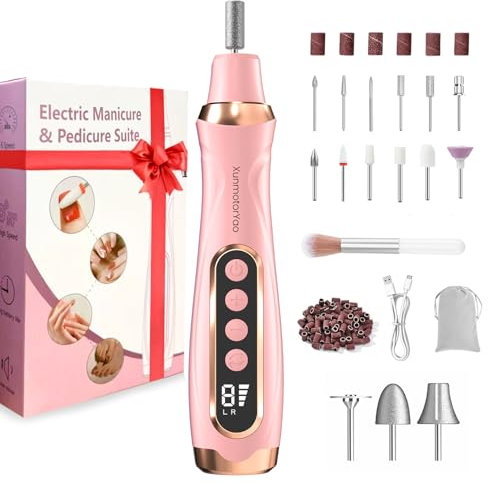 XunmotorYao Fresa per Unghie Professionale 20000 RPM Cordless Manicure Elettrico e Pedicure Set 15 in 1 Lima Elettrica per Unghie Senza Fili USB Manicure e Pedicure Elettrico per Casa Salone,Pesca
