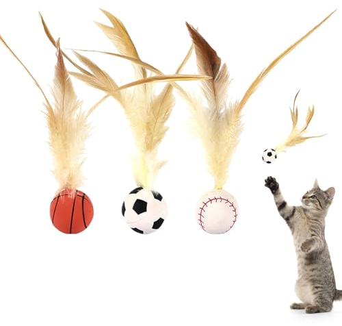 Kotkiddy Set de Jouets interactifs pour Chat, Jouets à Ressort pour Chat, Jouets en Plumes pour Chat, balles rebondissantes pour Chat (Set * A)