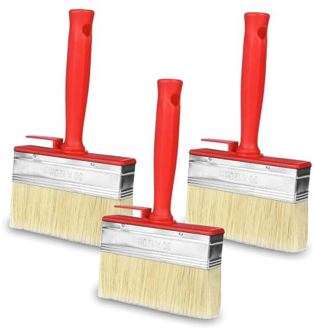 Lot de 3 pinceaux muraux - 120 mm x 30 mm - Pinceau à lasure - Pinceau mural - Pinceau de peinture - Pinceau de peinture - Pinceau de surface - Pour peintures à base de solvant, lasures, huile de bois