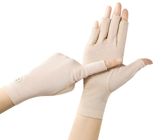 OTKARXUS Guanti da guida estivi per donna, con protezione UV e solare a mezze dita, antiscivolo, unghie in gel, equitazione, ciclismo, escursionismo, pesca, attività