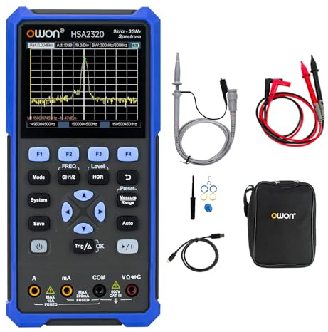 OWON HSA2320 Analizzatore di Spettro 3 in 1 da 9kHz a 3GHz, Oscilloscopio a 200MHz, Multimetro a 4 1/2 Cifre, Frequenza di Campionamento Massima di 1GSa/S, Analizzatore di Spettro Multifunzione