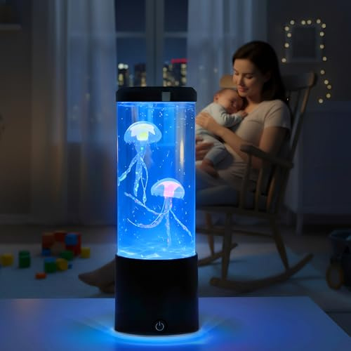 ChaneeHann Lampe Méduse 20 cm,USB Alimentation 7 Couleurs Changeantes,Lampe d'Ambiance Apaisante avec Méduses Flottantes pour Décor Salon,Chambre, Bureau