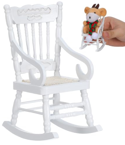 TOYANDONA Miniature Rocking Chair: 1:12 Scale Dollhouse Wooden Rocking Chair, Mini Christmas Doll House Furniture for Kids Pretend Play, Diy Craft Displays, Cake Topper Decoration (white)