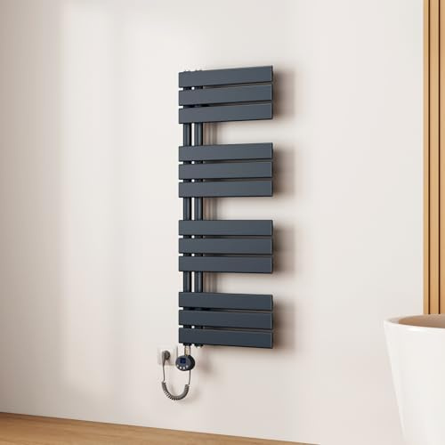 EMKE Scaldasalviette Elettrico 104x40 cm Antracite, Porta-Asciugamani Riscaldante con Termostato WiFi, 400W, Termoarredo Elettrico per Bagno