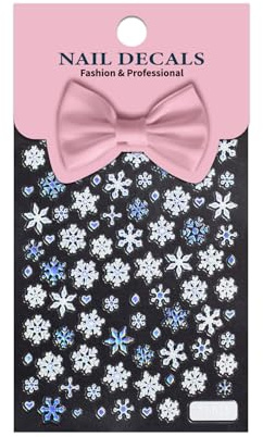 5D Laser Relief Autocollants Ongles Noël, Autoadhésif Autocollant Holographiques Flocons de Neige Bleus et Blancs, Ongle Adhésif Décoration pour Nail Art Hivernal