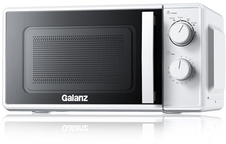 Galanz Solo-Mikrowelle 20L P70T20L-VB, 700W Mikrowelle mit 6 Leistungsstufen, 0 bis 30 Minuten-Timer, einfache Reinigung mit Glasdrehplatte,Silber
