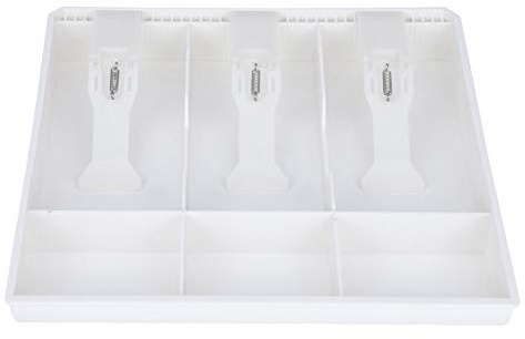Plateau d'insertion de caisse enregistreuse, plateau de tiroir-caisse, 3 billets, 3 compartiments pour pièces d'or, boîte de rangement pour organisateur d'argent avec clips ABS (Blanche)
