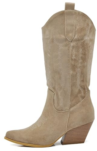 IF Stivali Texani Donna Al polpaccio in Camoscio Sintetico Stile Western Cowboy A9568 khaki N.39