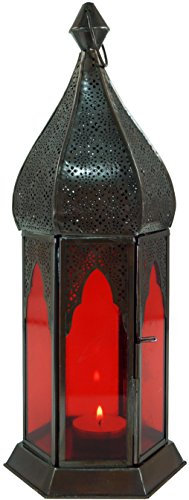 GURU SHOP Orientalische Metall/Glas Laterne in Marrokanischem Design, Windlicht, Rot, Farbe: Rot, 33x12x12 cm, Orientalische Laternen