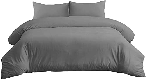 Sapphire Collection 100% Egyptian Cotton 200 Thread Count Duvet Cover With Pillow Case Bedding Set (Grey, Double)