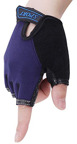 RUIXIB Kinder Halbfinger Handschuhe Fingerlos Handschuhe Fahrradhandschuhe Outdoor rutschfest Atmungsaktive Radhandschuhe Sporthandschuhe für Radfahren Fitness für Junge Mädchen (Blau-1)