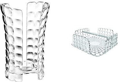 Guzzini Portabicchieri Tiffany, Trasparente, 12 x 10.3 x h18.3 cm & Tiffany Portatovaglioli, SMMA, 20 x 20 x h7.3 cm