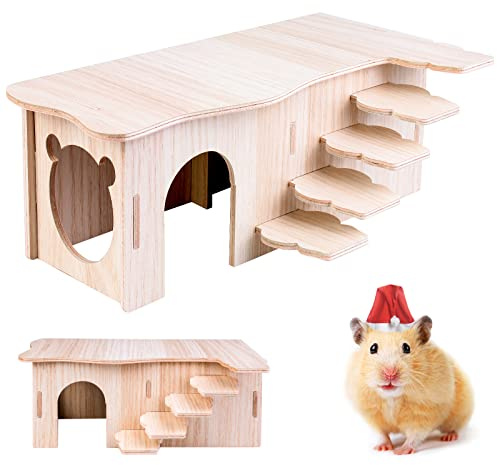 Niche d'angle pour Hamster, Hamster Cachette Maison, Maisonnette pour Rongeurs Nature, Clapier à Lapin, Maison en Bois pour Souris, Hamsters, Gerbilles