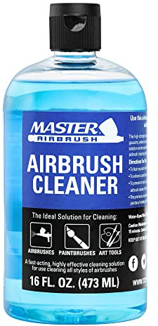 Master Airbrush Cleaner, 16-Ounce Pint Bottle - Fast Acting Cleaning Solution, Quickly Remove Water-Based Acrylic Paint, Watercolor, Makeup - Clean Clogged Airbrushes, Brushes, Artist Tools