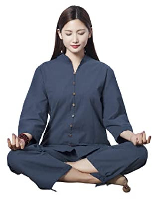 Damen Flachs Kampfkunst Tai Chi Anzüge Chinesisches Kung Fu Wing Chun Uniform Kleidung für Traditionelle Tai Chi Kleidung für Ihre Tai Chi Übung (Color : Blue, Size : XL) (Blue XL)