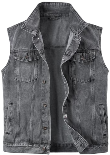 Harbrosrce Hombre Clásico Chaleco Sin Mangas De Mezclilla Jean Chaqueta Estilo Vintage Chaleco Vaquero Lavado Chaqueta Corta de Moto