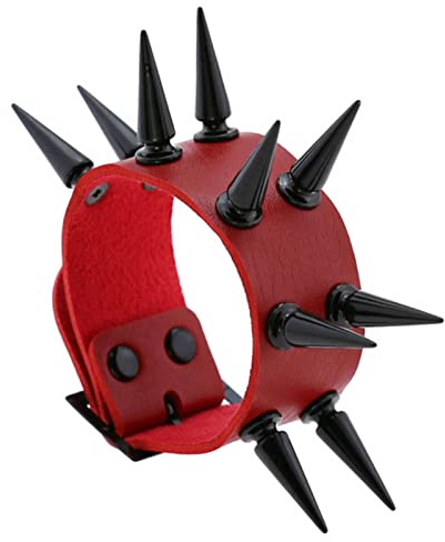 CABULE Bracelets noirs pour femme punk gothique rose en cuir PU avec clous pour Halloween, fête, bijoux rouge