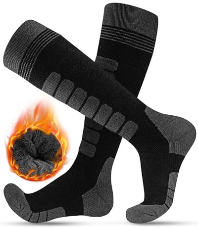 KEECOW Merino Wool Ski Socks for Men & Women 2 Pairs, Thermal Warm Winter Snowboarding Hunting Outdoor - Knee-high (X-Large, Black)