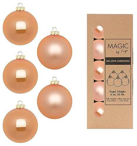 Weihnachtskugeln Glas 6cm x 20 Stück in Kartonbox Christbaumkugeln Set apricot Sweet Melon