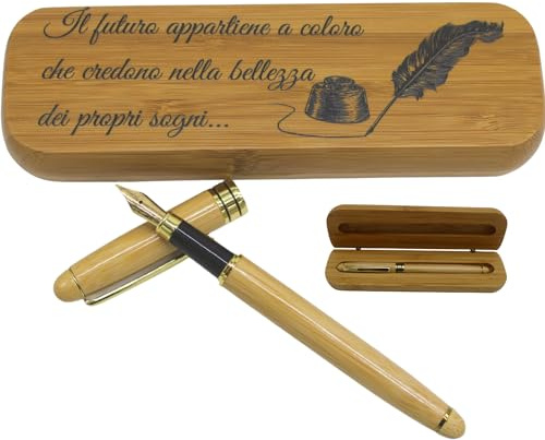 Amore Legno Sforza Stilvoller Füllfederhalter, Geschenkideen für Damen und Herren, Abschlussfeier, Geburtstag, mit inspirierenden Sprüchen, Box aus Bambusholz (A)