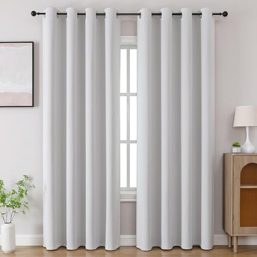 CUCRAF Grayish White Blackout Curtains 96 inch Length 2 Panels Set, Room Darkening Drapes for Living Room Bedroom, Thermal Insulated Light Blocking Grommet Window Curtain (W52 x L96 Inch)