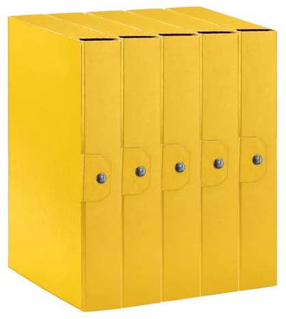 Esselte C26 Eurobox 390326090 - Carpeta proyectos para archivar, cierre con botón, 25 x 35 cm, lomo 6 cm, amarillo, paquete de 5 unidades
