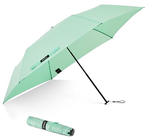 G4Free Travel Umbrella Compact Ultralight Carbon Fiber Super Slim Small Mini UV Sun Umbrellas - Weighs Only 4 oz (Light Green)