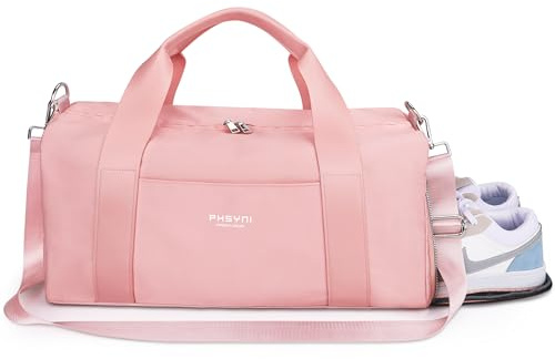 19 Zoll Sporttasche Reisetasche für Damen und Herren,wasserdichte Handgepäcktasche,Trainingstasche für Reisen Schwimmenmit Schuhfach und Nassfach,Griff aus PU Leder (Rosa,49x20x25 cm,25L)