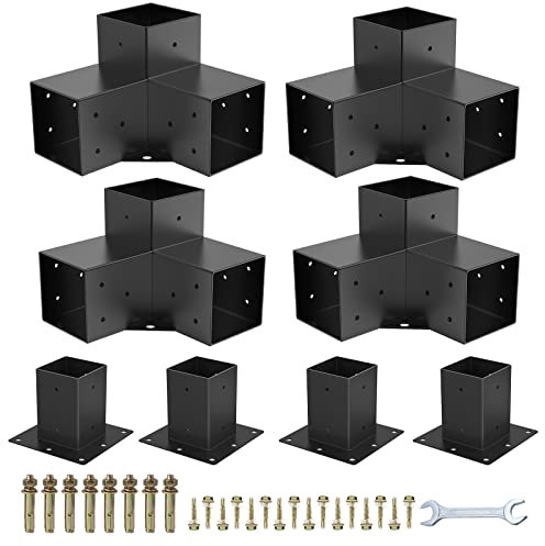 Pergola Brackets 4x4Woodworks Pergola kit Modular Modern Outdoor pergola Hardware Kit DIY Elevated Wood Stand kit Includes 4 Bracket Shoulders 4 Boots for 4x4 (Actual: 3.5x3.5 Inch) Lumber