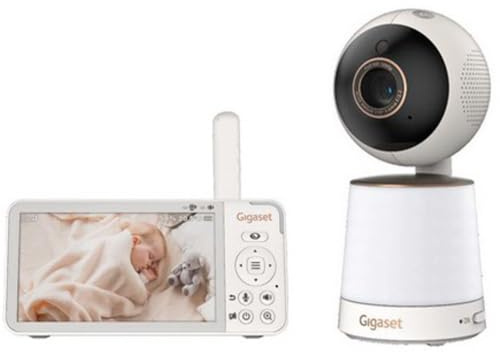 Gigaset Baby 500 Video – videoövervakning med HD-videoöverföring – säker FHSS-teknik – 5-tums LCD-skärm – lång batteritid – färgat mörkerseende – kräm vit/brons