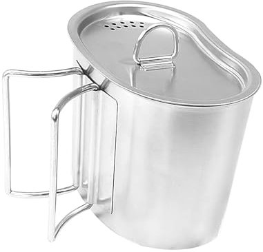 PURPLELILY Edelstahl-Campingbecher mit faltbarem Griff, 700 ml, Wasser-Kaffeetasse, Kochbecher mit Deckel, Outdoor-Kochgeschirr