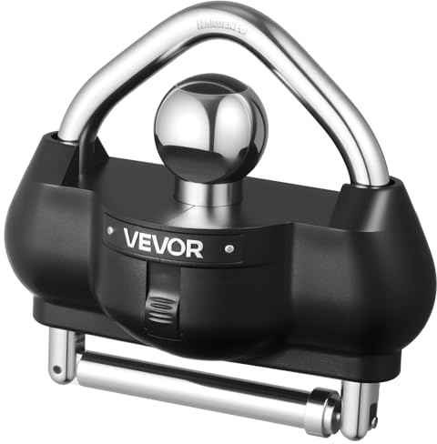 VEVOR Antivol d'Attelage de Remorque, Compatible Coupleurs 46 mm, 50,8 mm, 58,7 mm, Verrou Robuste à Boule avec 3 Clés, Anti-effraction, Hauteur Réglable, pour Caravane, Camping-cars, Bateaux, Noir