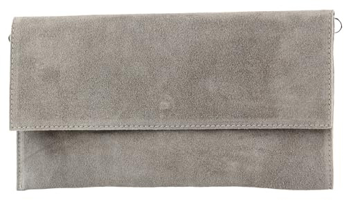 modamoda de T151 Borsa a tracolla/pochette da donna in pelle scamosciata e nabuk, borsa da sera fatta a mano in Italia, Colore: beige/grigio., S