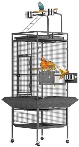41 Inch Extra Large Bird Cage with Rolling Stand & Food Bowls, Spacious Parrot Cage for Cockatiels, Conures, Parakeets, Finch, Aviary with Storage Shelf & Ladder