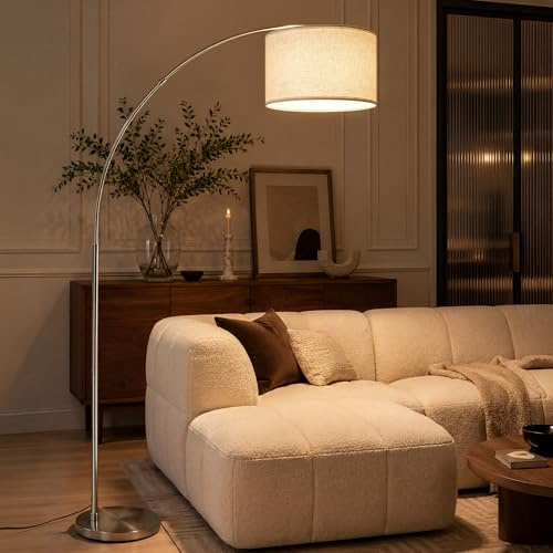 LuminexDesigns Bogenlampe Wohnzimmer 200cm Silber-Beige, E27 Stehlampe