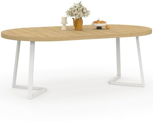 IDMarket - Tavolo da Pranzo Allungabile Rotondo Selma 4-10 Persone, in Legno e Bianco 110-200 cm