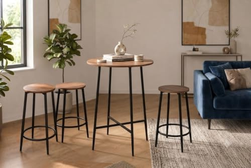 EDITACASA - Ensemble table haute de bar avec 2 tabourets, structure en métal et étagères en bois couleur noyer, idéal pour cuisine, salon, bar ou jardin, style industriel moderne, dimensions de la