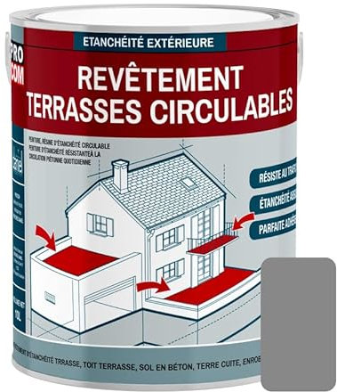 Peinture, résine d'étanchéité imperméabilisation terrasse circulable, balcon, sols extérieurs, béton, plusieurs coloris PROCOM 2.5 litres