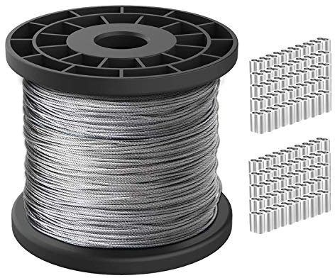 Oranlife 30m Edelstahl 304 1/16 Kern Adern Drahtseil 167kg Bruchfestigkeit mit 100 Stück Aluminium Crimphülsen