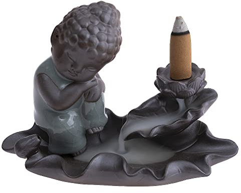 lachineuse - Fontana di incenso Buddha - Brule Incenso Cascata 14 cm - in ceramica - Porta incenso per decorazione d'interni - Deco Zen Asiatica - Supporto per incenso per atmosfera Feng Shui